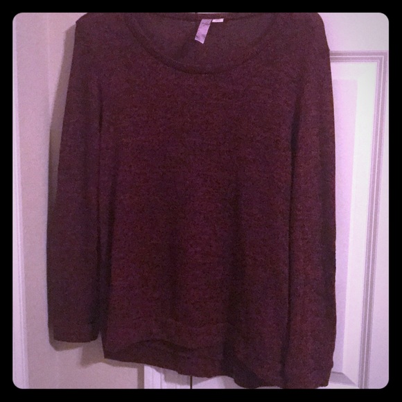 Burgundy L/S sweater w/ gold sequin elbow patches - Picture 1 of 2